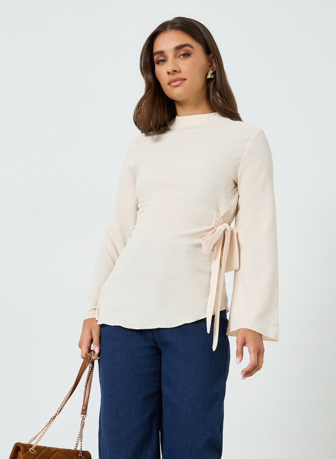 ستايلي بلوزة نسائية بأكمام طويلة وربطة خصر بلون بيج - Image 5